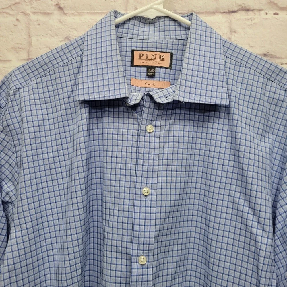 Thomas Pink Classic Fit‎ Checkered Dress Shirt Mens XL Button Down Preppy Formal